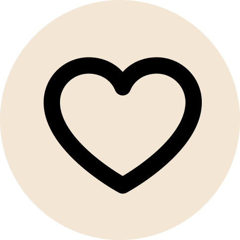 A black outline of a heart inside a beige circle on a dark green background.