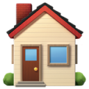 Illustration of a small house with a red roof and a chimney.