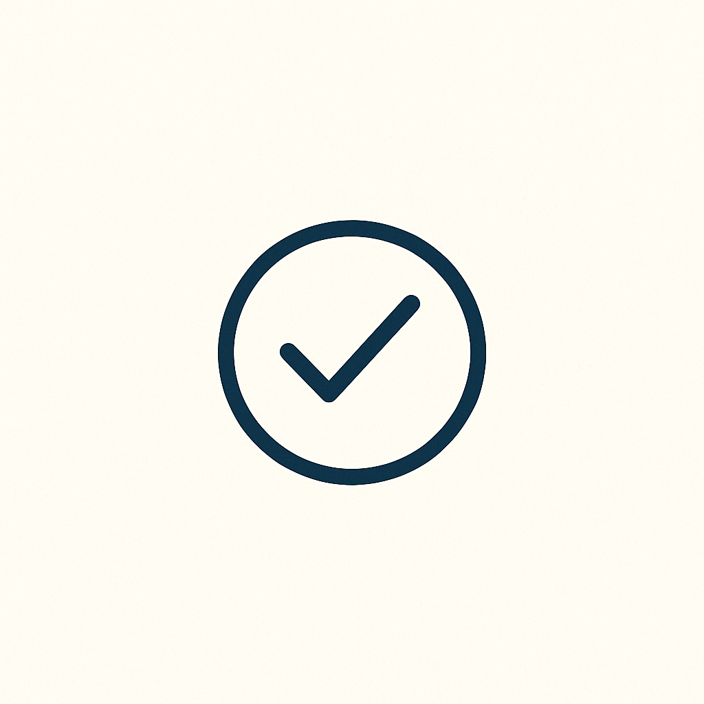 Simple checkmark inside a circle on a plain background.