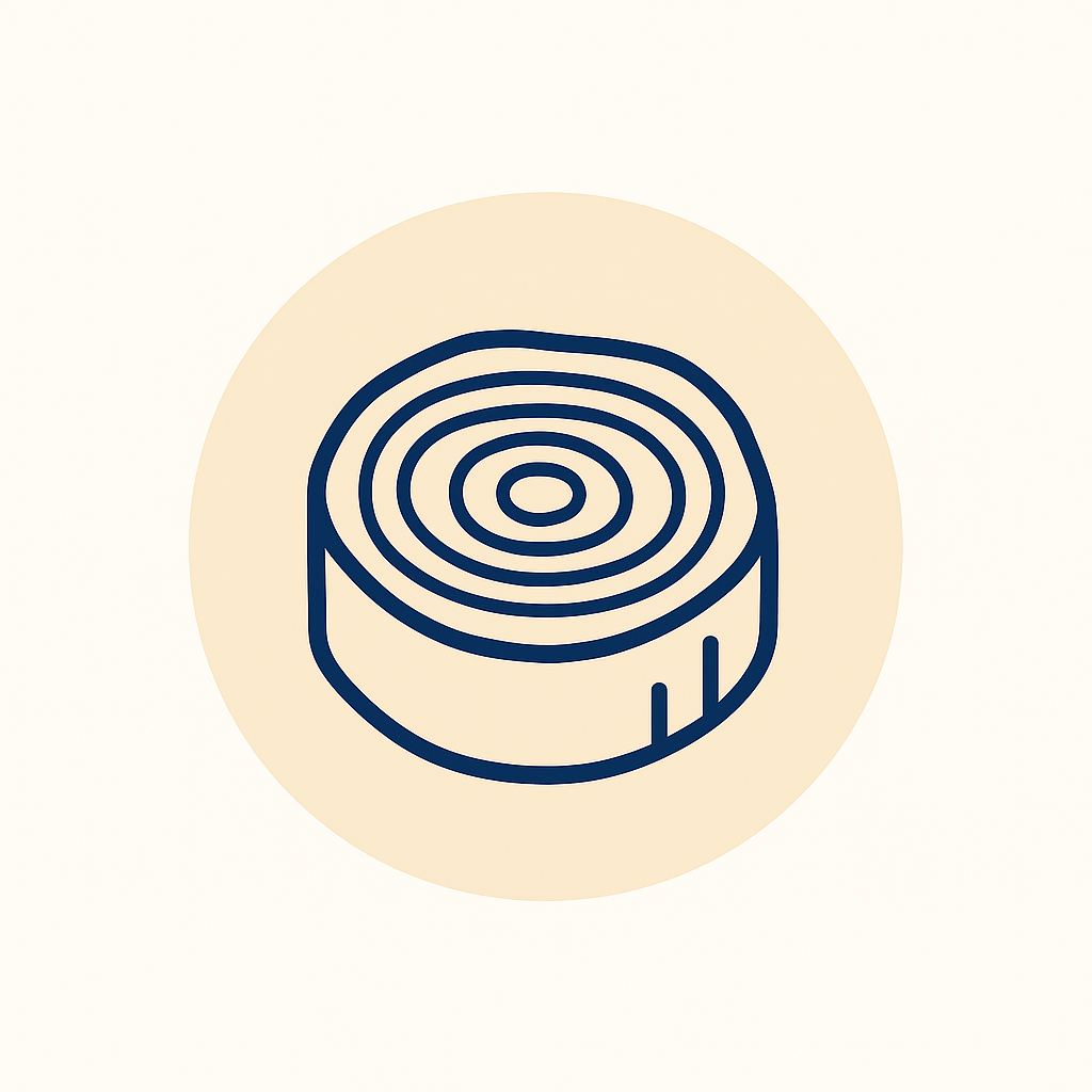 Illustration of a tree stump with rings in a circle.