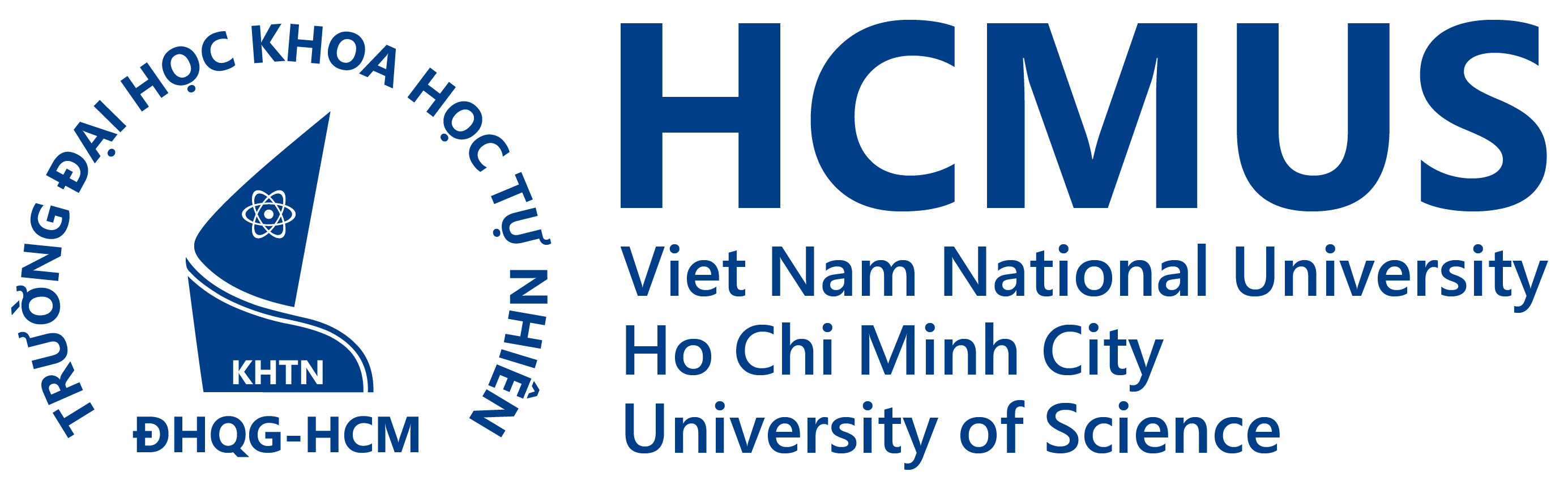 Logo of Ho Chi Minh City University of Science, featuring text and an atomic symbol.