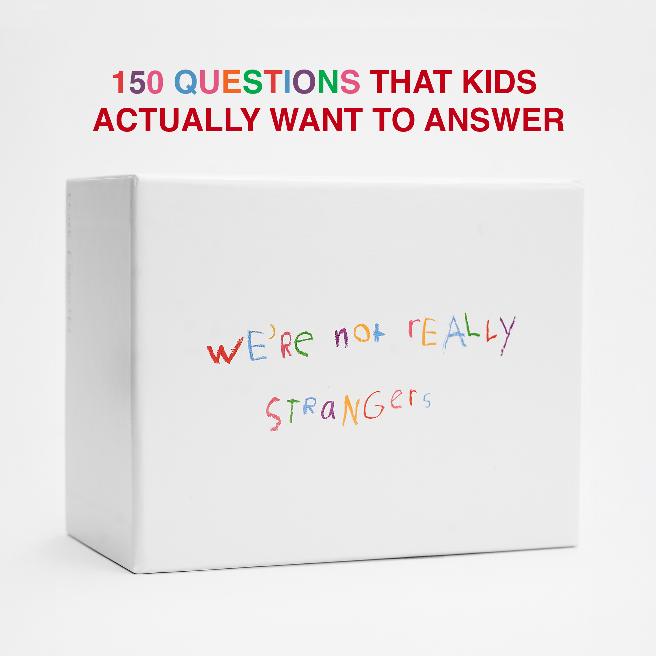 The white box for the We're Not Really Strangers card game, kids edition, on a white background.