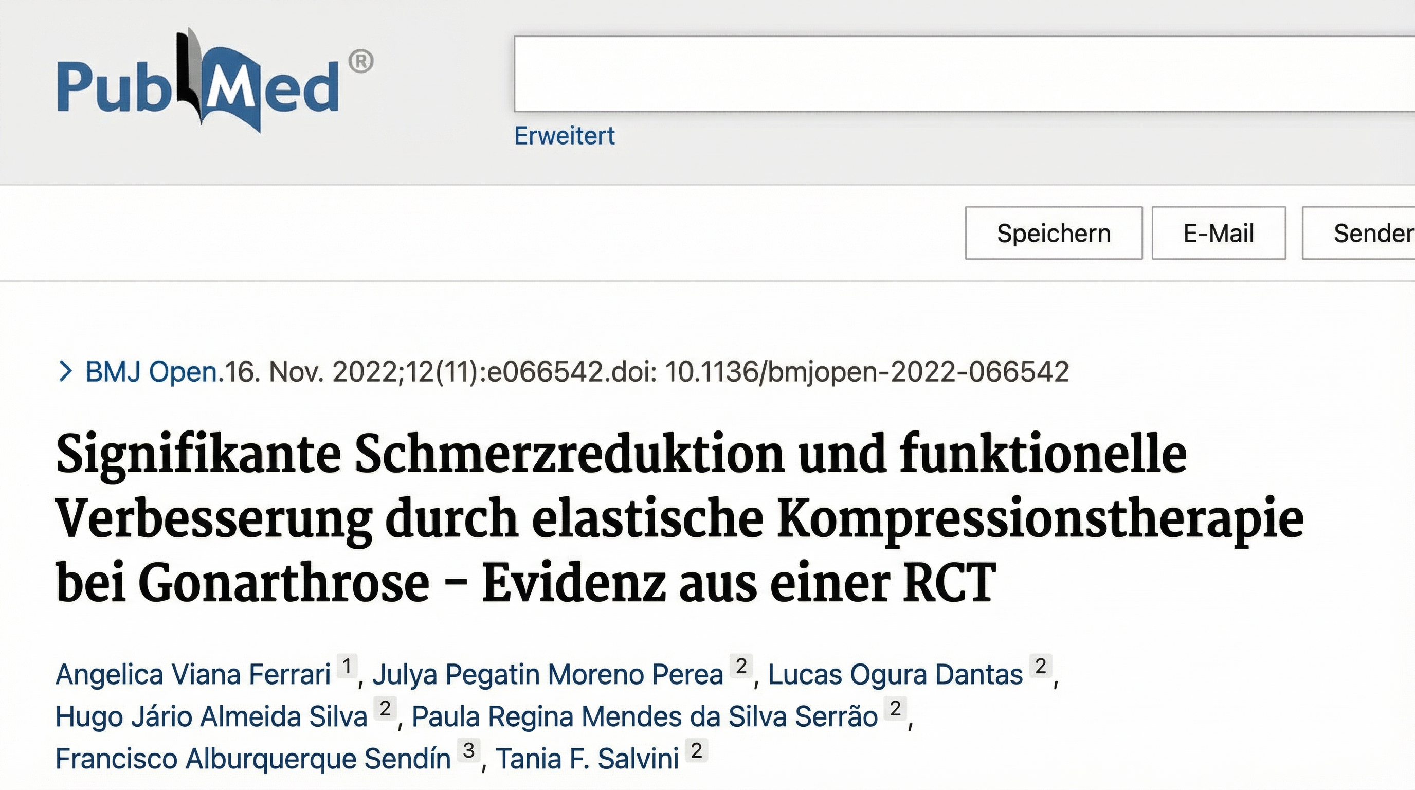 Screenshot of a PubMed article title and author list in German.