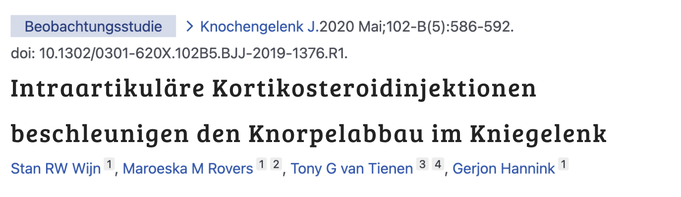 German article title about corticosteroid injections and knee cartilage.