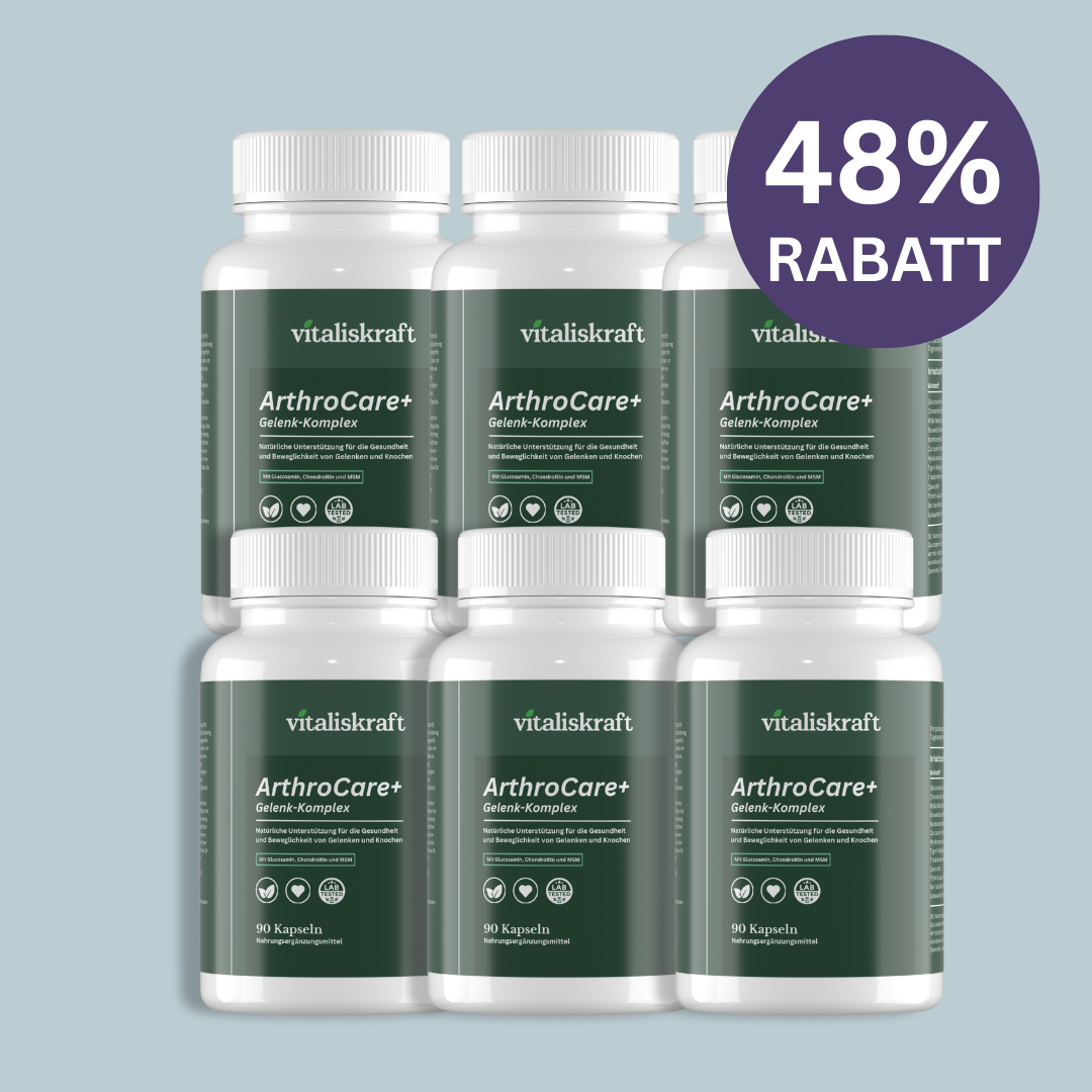 Six bottles of ArthroCare+ supplement with a 48% discount badge.