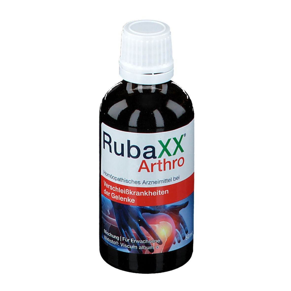 Bottle of Rubaxx Arthro homeopathic medicine with German text on label.