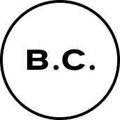 Black circle with 'B.C.' in white text.