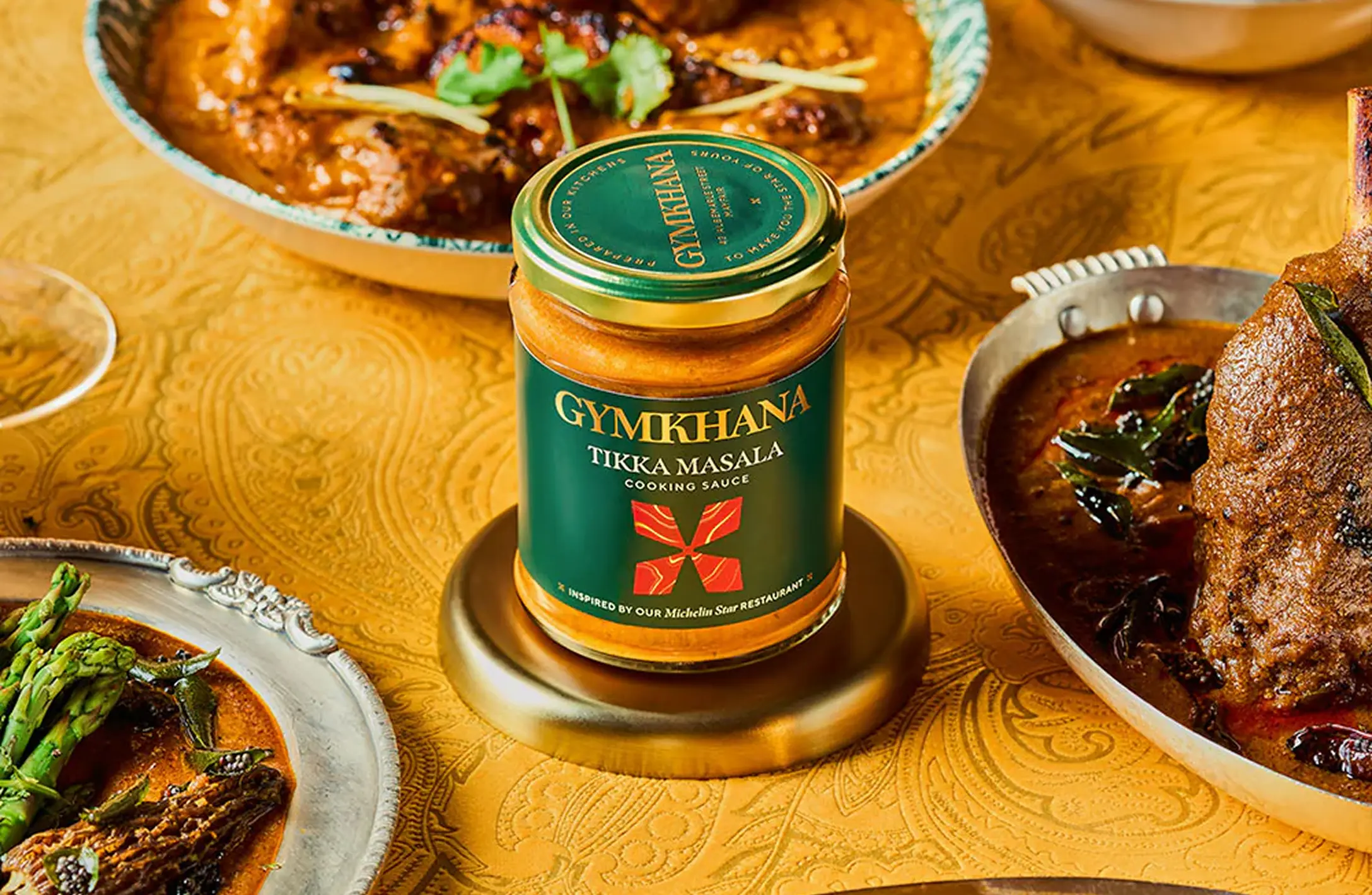 Packaging for Gymkhana Tandoori Spatchcock Chicken, with an image of the cooked chicken on a platter.