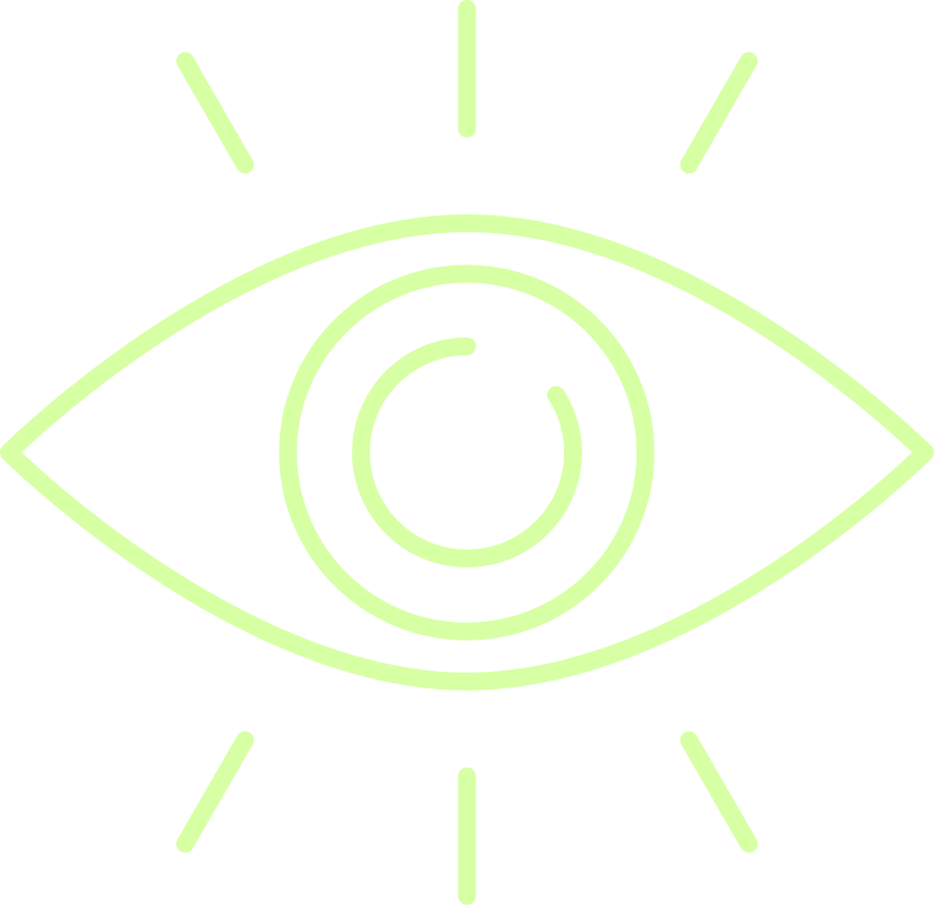 An abstract design of an eye with radiating lines, in light green color.