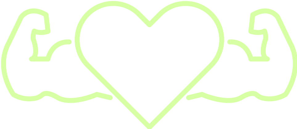 Outline of a heart with flexing arms on both sides.