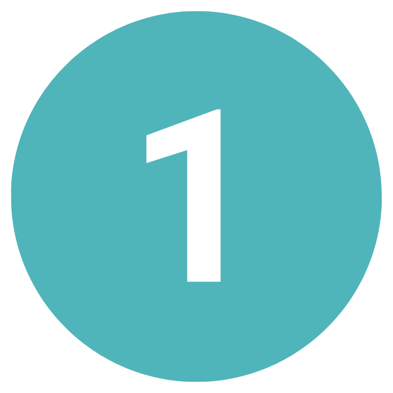 A turquoise circle with the number '1' in black.