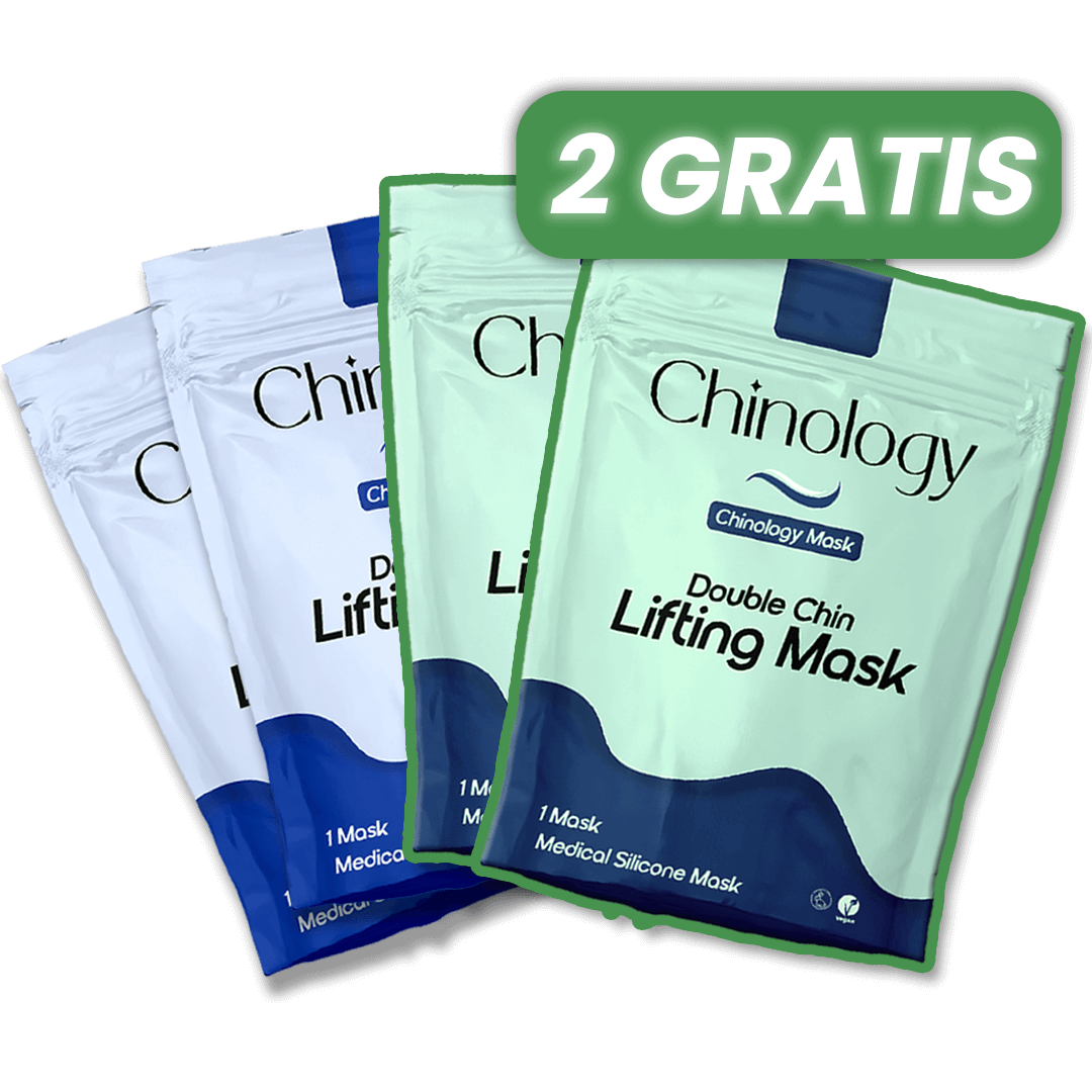 Four Chinology double chin lifting mask packages with '2 gratis' text.