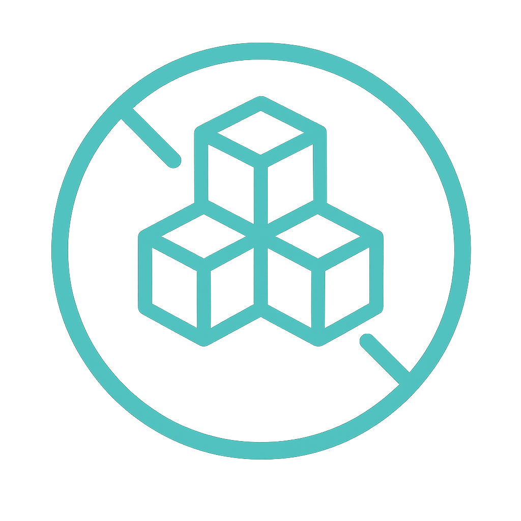 Glowing geometric shapes within a circular design on a dark background.