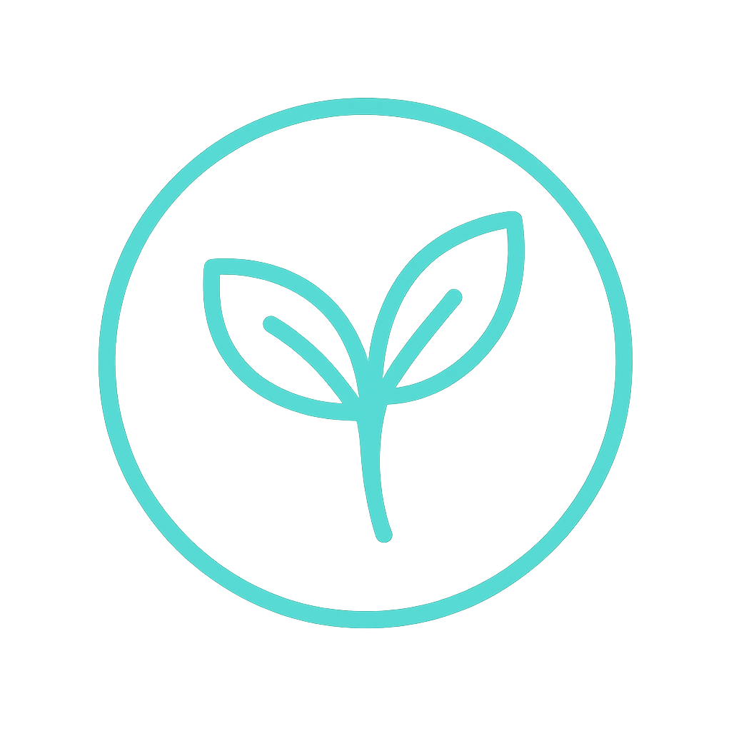 Glowing neon green leaf icon on a dark background.