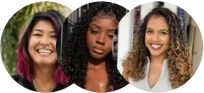 Collage of three women with different hairstyles and smiles.