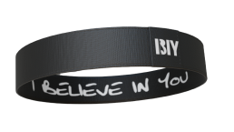 Black wristband with 'I BELIEVE IN YOU' and 'IBY' text.