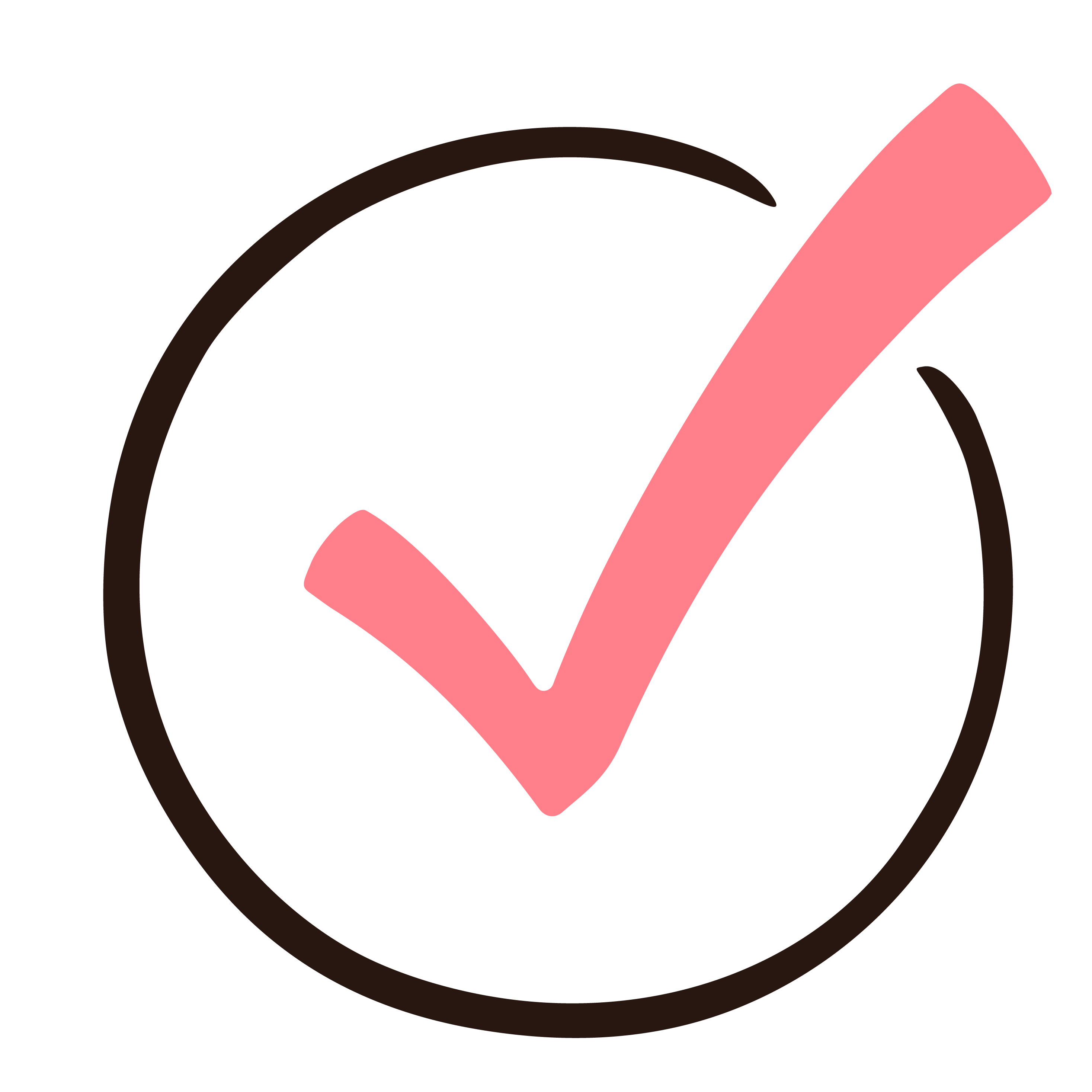A pink checkmark inside a black circle.