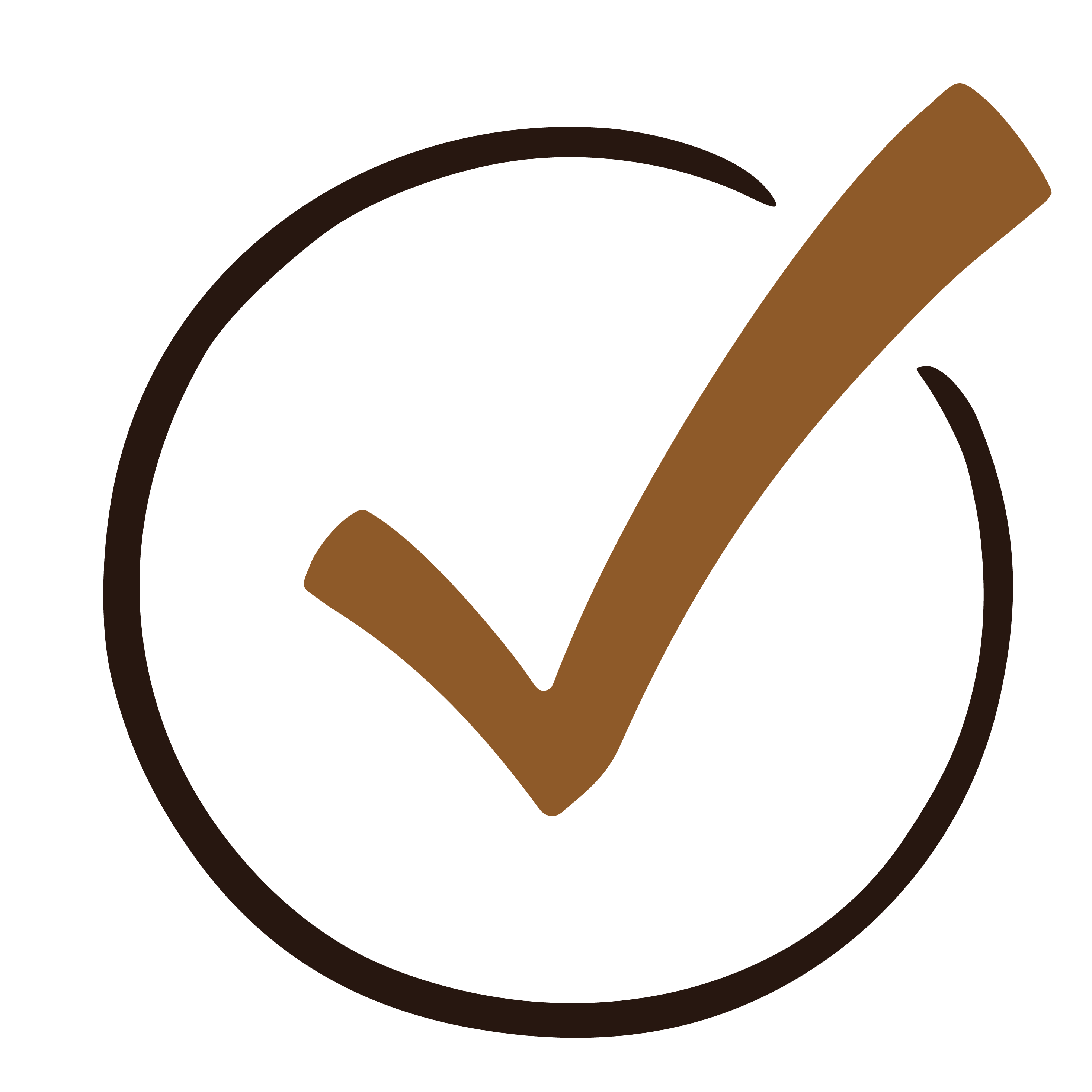 A graphic of a cream-colored checkmark inside a dark brown circle on a white background.