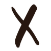 A hand-drawn letter 'X' in dark brown ink on a white background.