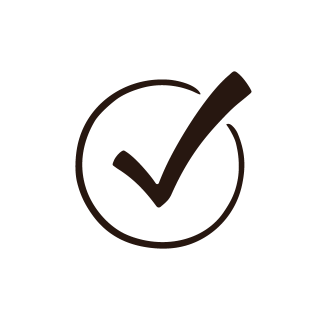 Black check mark inside a circle on a white background.