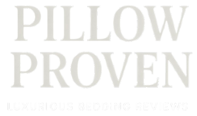 Text reading 'Pillow Proven: Luxurious Bedding Reviews' on a black background.