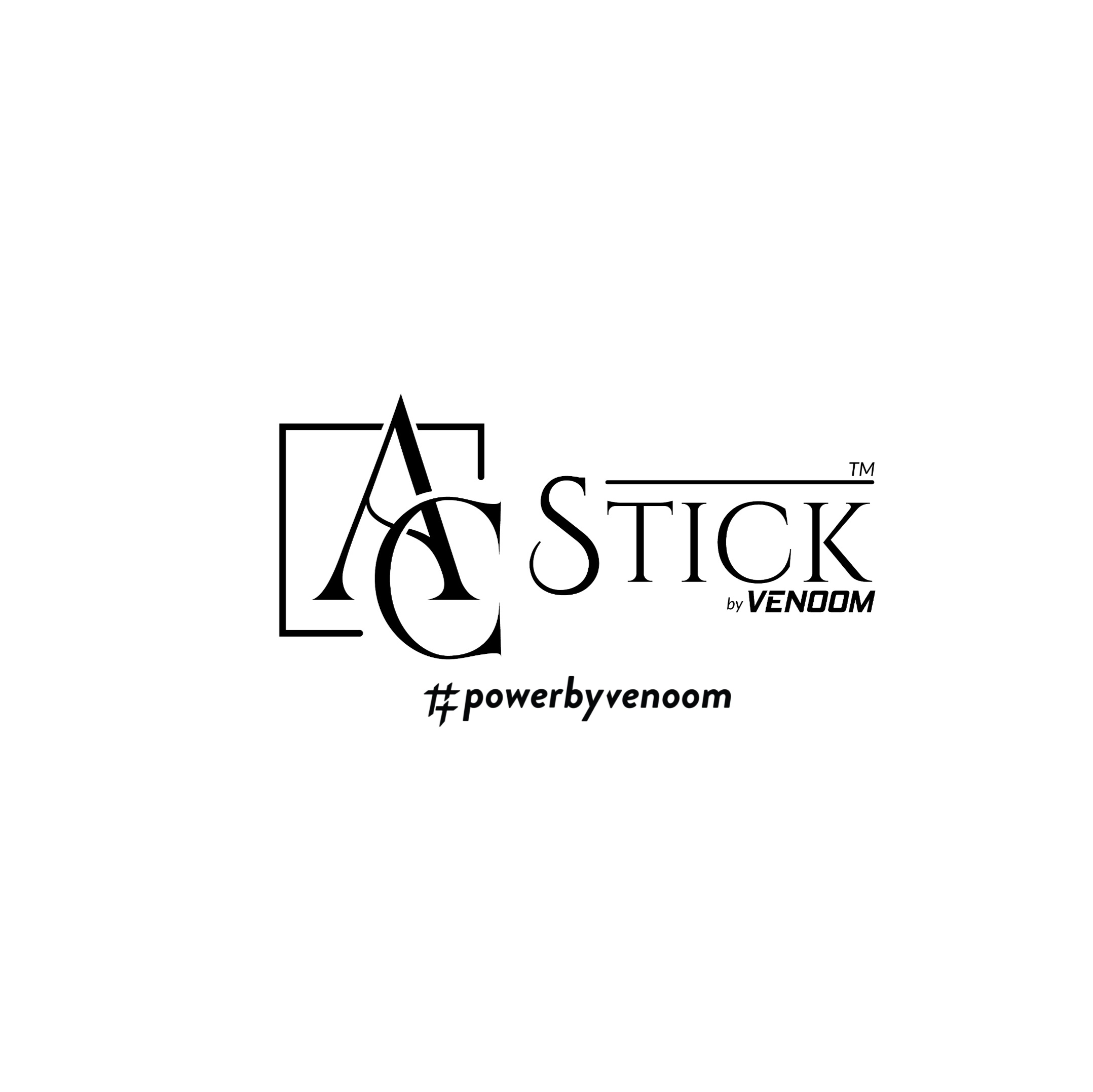 Logo for 'AC STICK by VENOOM' with the hashtag #powerbyvenoom.