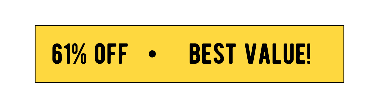 Yellow banner with text '61% OFF • BEST VALUE!' in black.