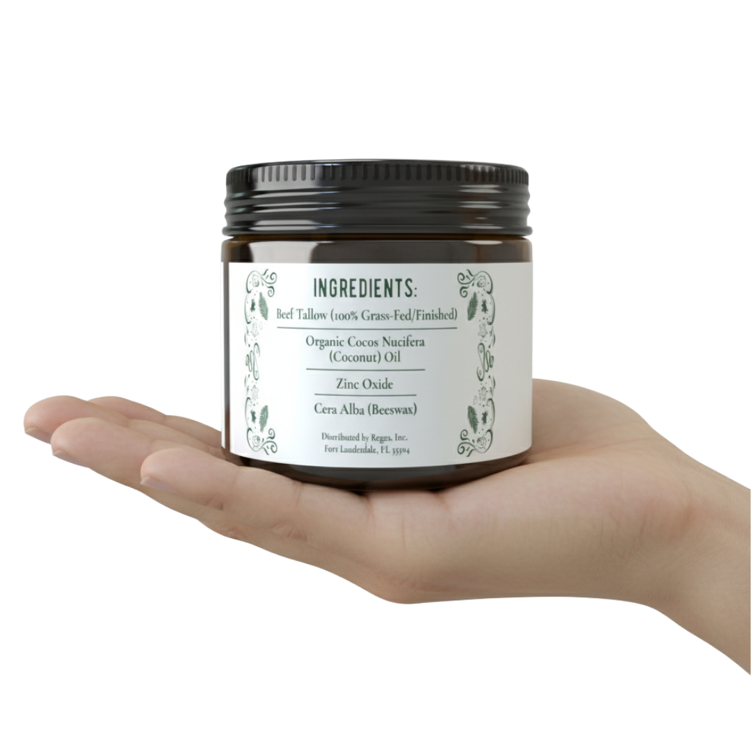 Hand holding a jar of cream with ingredient list visible.