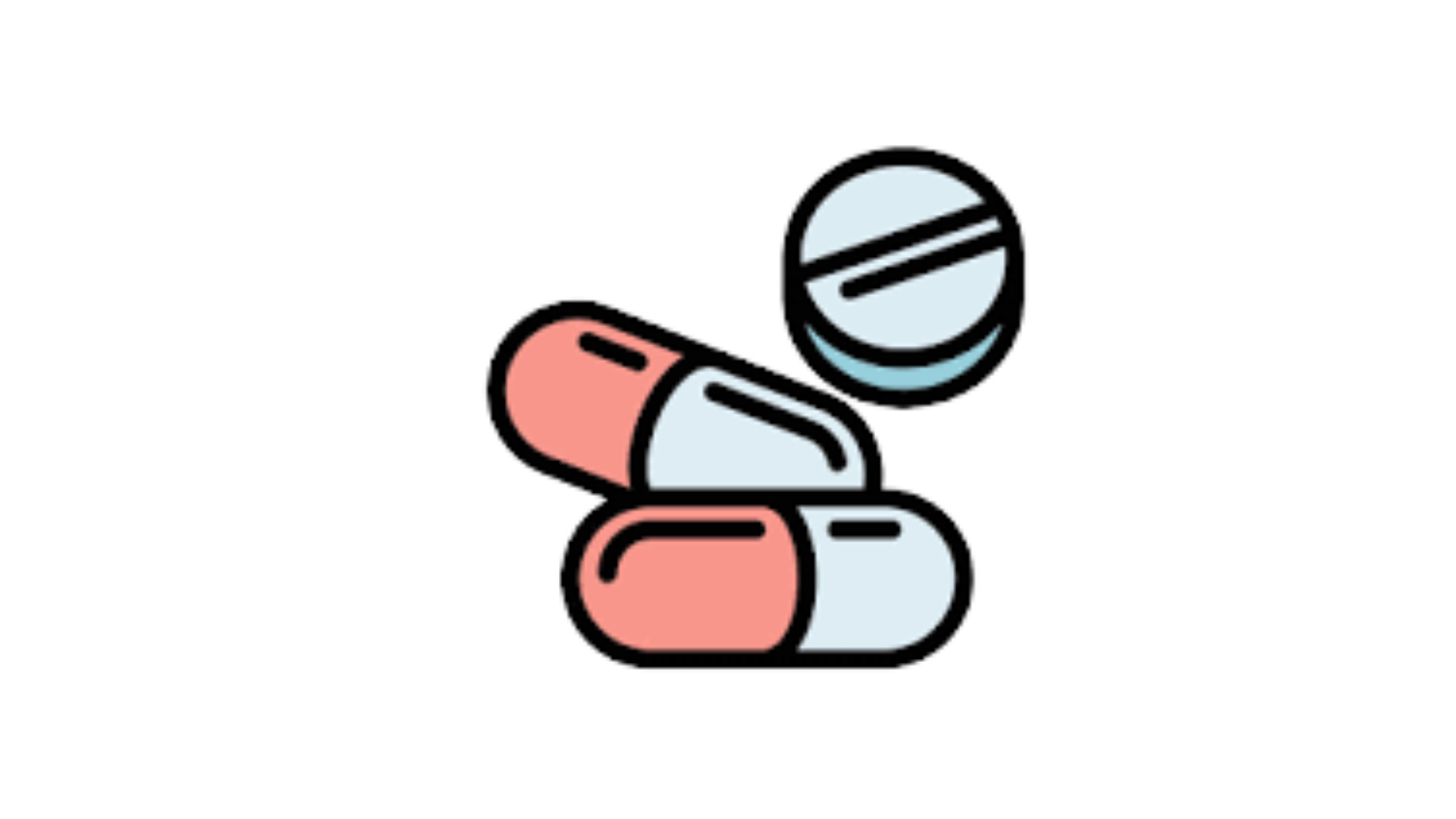Illustration of two capsules and a round pill.