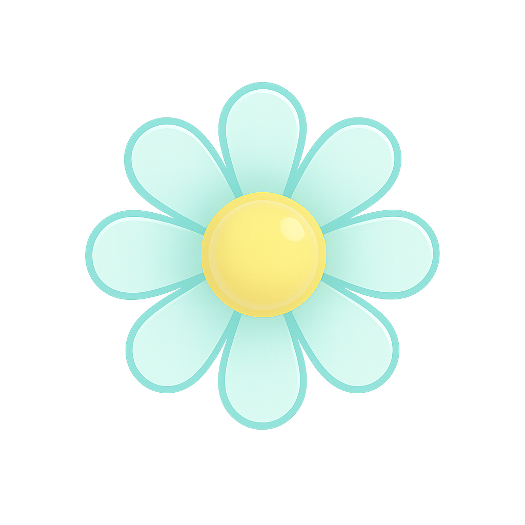 Glowing daisy with blue petals and a yellow center on a dark background.