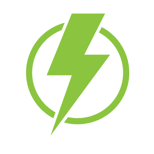 A green icon of a lightning bolt inside a circle on a dark green background.