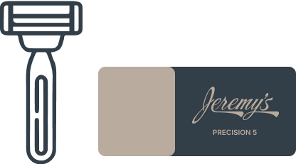 Illustration of a razor and a box labeled 'Jeremy's Precision 5.'
