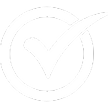 White checkmark inside a black circle on a white background.