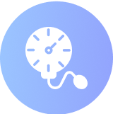 Icon of a blood pressure gauge on a gradient blue circle.