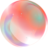 Colorful, translucent bubble with pink, blue, and green hues.