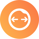 Orange circle with double arrow icon inside.