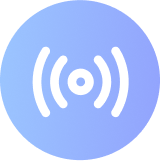 Purple circle with white radio wave icon.
