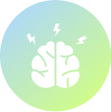 Illustration of a brain with lightning bolts on a gradient background.