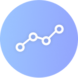 White line graph icon on a blue circular background.
