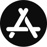 White stylized letter 'A' logo on a black circle background.