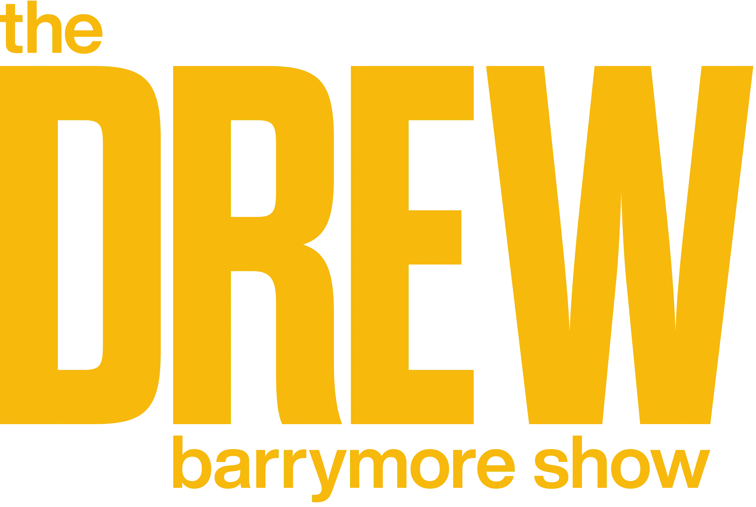 Yellow text logo of 'The Drew Barrymore Show' on a green background.