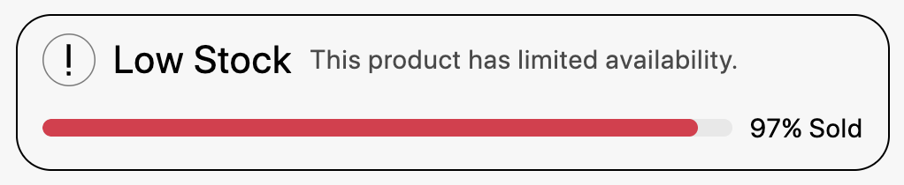 A low stock alert with a 97% sold progress bar.