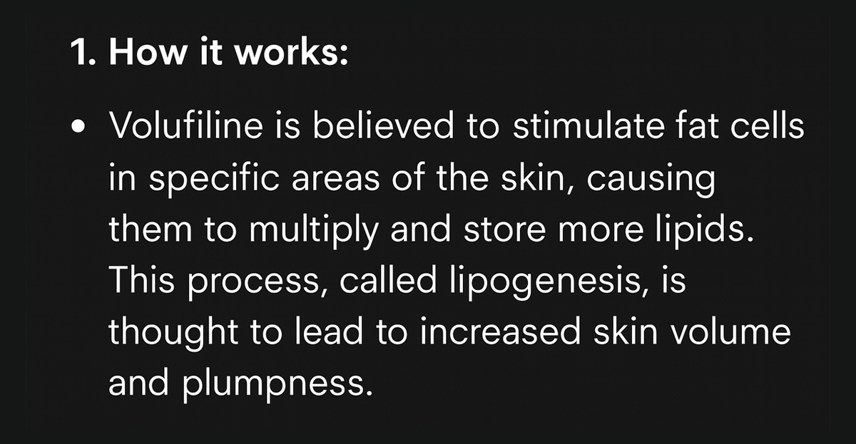 Text explaining how Volufiline stimulates fat cells for increased skin volume.