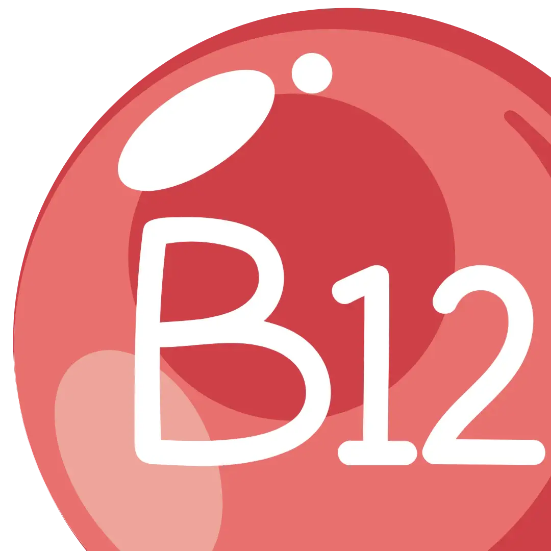 A red, glossy circular icon with the text 'B12' in white.