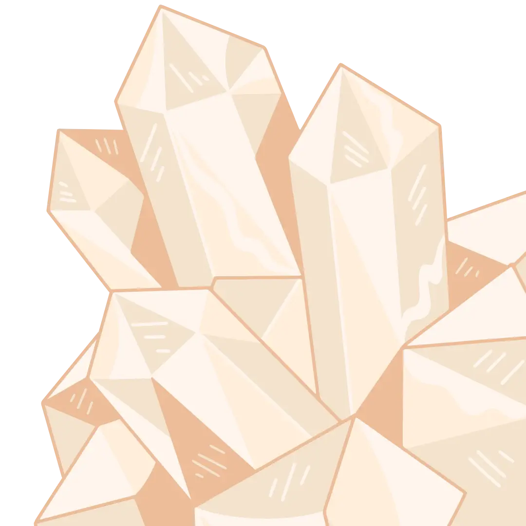 A stylized illustration of a cluster of peach-colored crystals against a white background.
