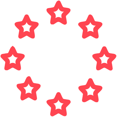 Eight red star outlines arranged in a circular pattern on a white background.