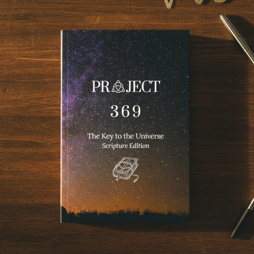 Book cover titled 'Project 369' on a wooden table with a pen.