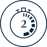 Icon of a stopwatch with the number 2 inside a circle.