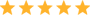 Five gold stars in a row on a transparent background.