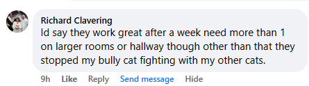 A Facebook comment about using multiple items to stop a bully cat from fighting.